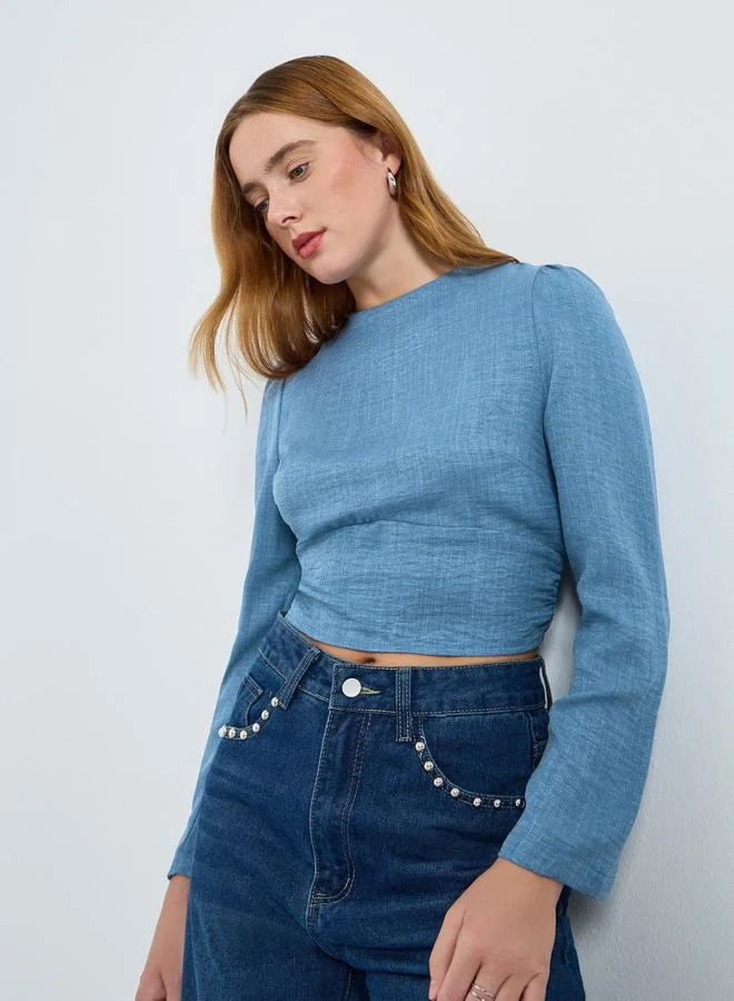 تايك تو بلوزة سادة بتفاصيل بارزة الملمس وخصر محدد